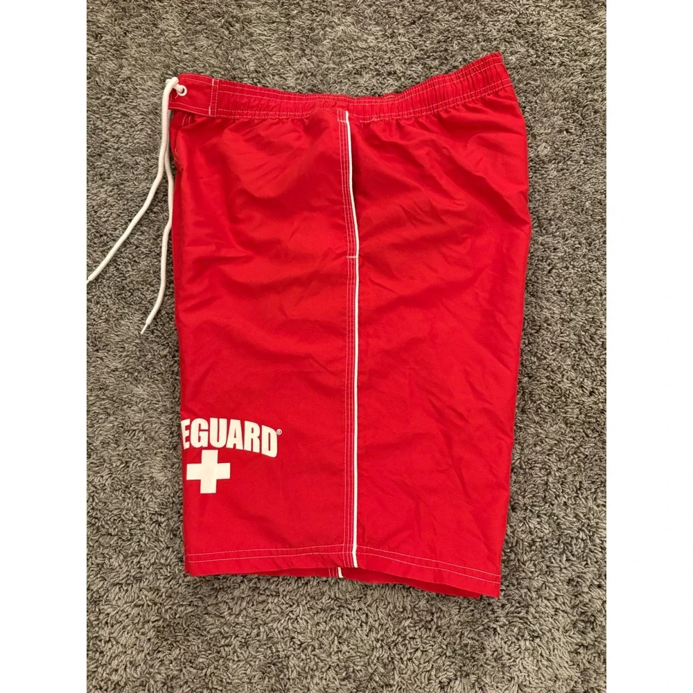 Lifeguard Officially Licensed Mens Red Swim Trunks Board Shorts Medium Cargo